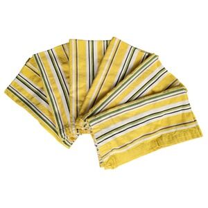 Crate & Barrel Calla Cloth Napkin Set of 6 Yellow Green Striped 21" Cotton India